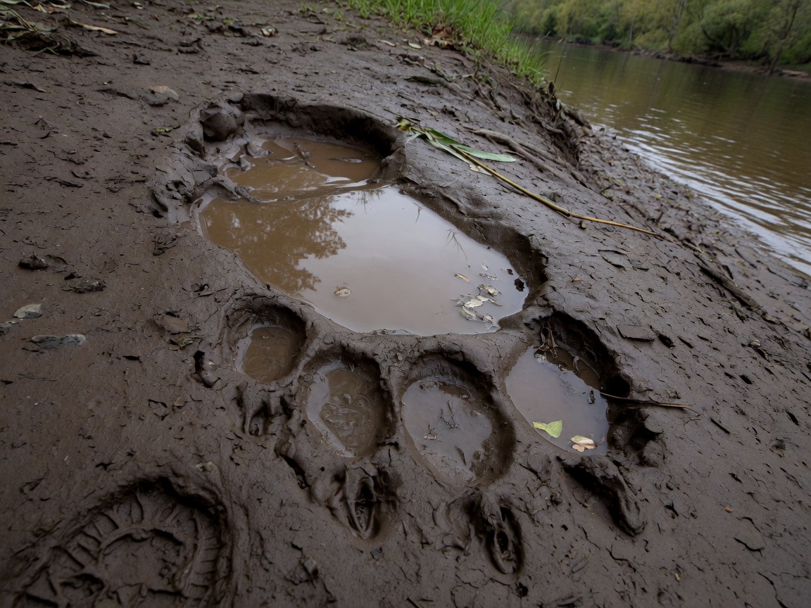 Large webbed footprint in mud